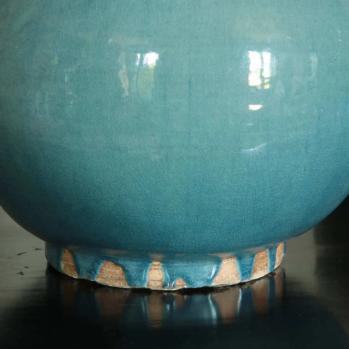 Pair of Blue Celadon Chinese Bottle Vase Lamps with classic design and smooth glazed finish in elegant blue celadon color.