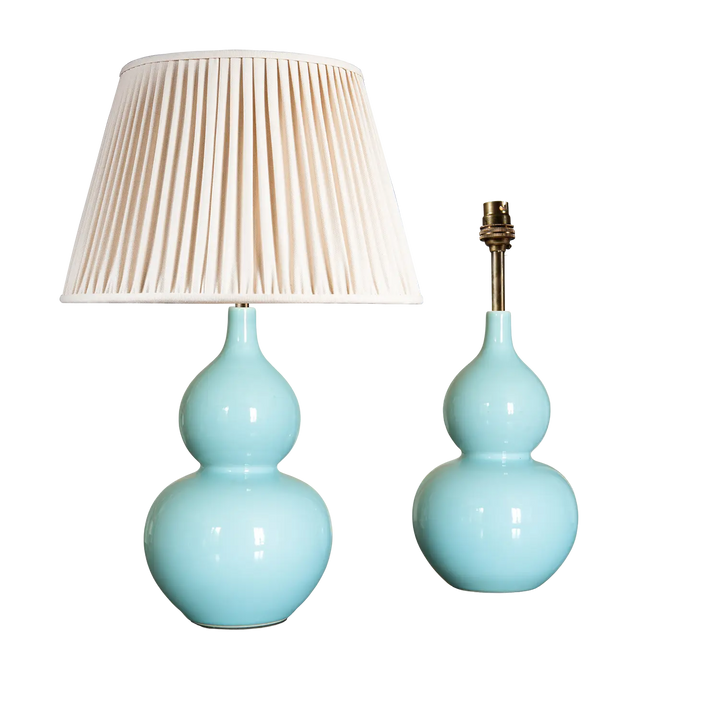 Pair of Celadon Blue Double Gourd Vase Table Lamps