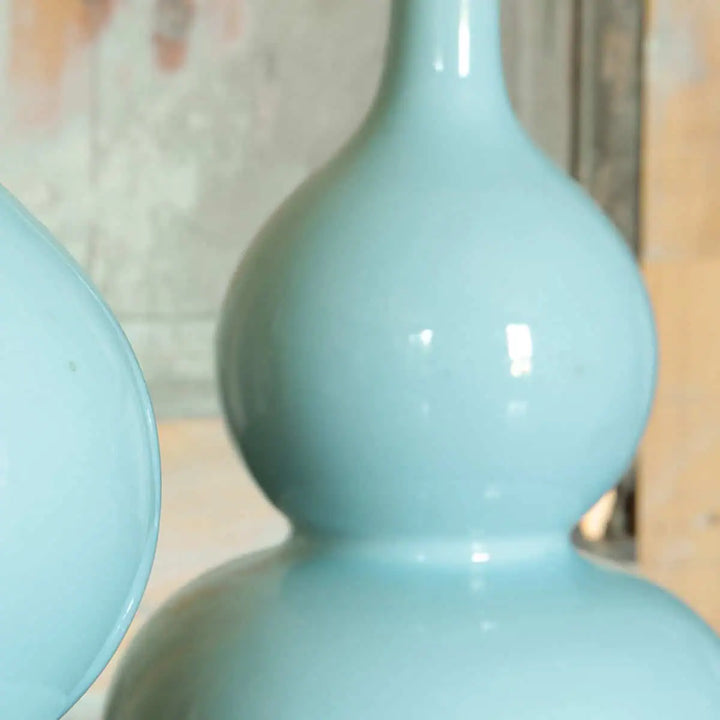 Pair of Celadon Blue Double Gourd Vase Table Lamps
