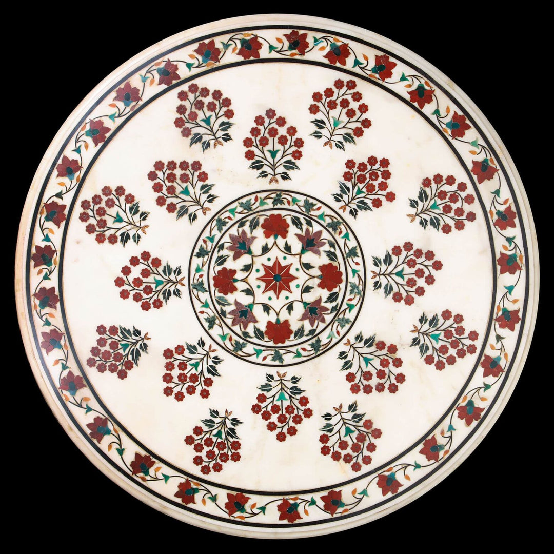 Circular Indian Marble Inlaid Table Top
