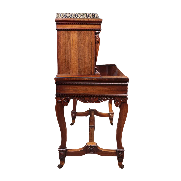19th Century Rosewood Bureau Cabinet | Gillows side view showing carved cabriole legs and wooden detailing