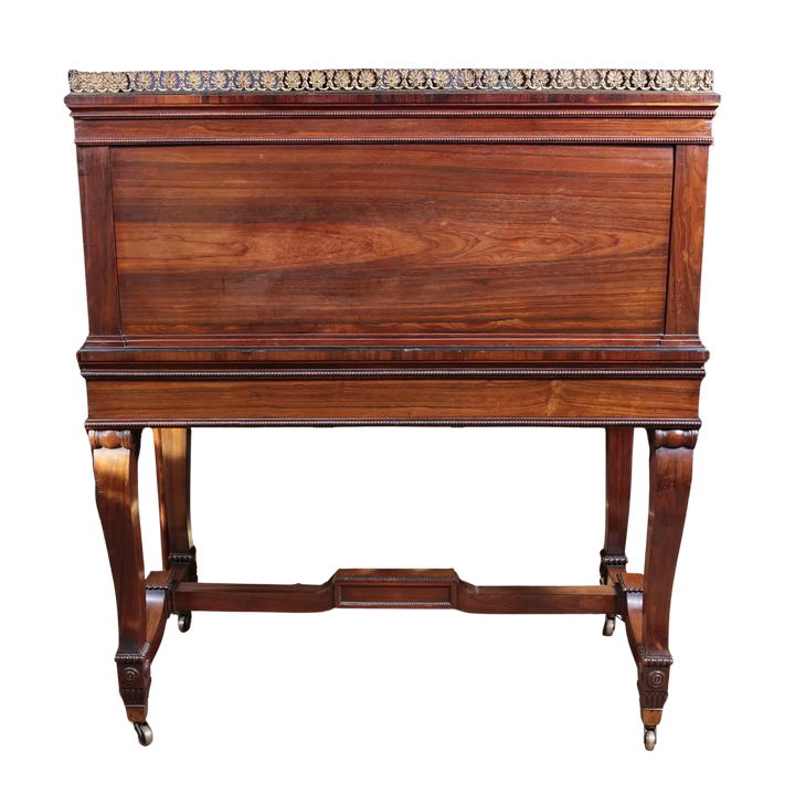 19th Century Rosewood Bureau Cabinet by Gillows with cabriole legs, satinwood pigeon holes, and brass castors circa 1850.