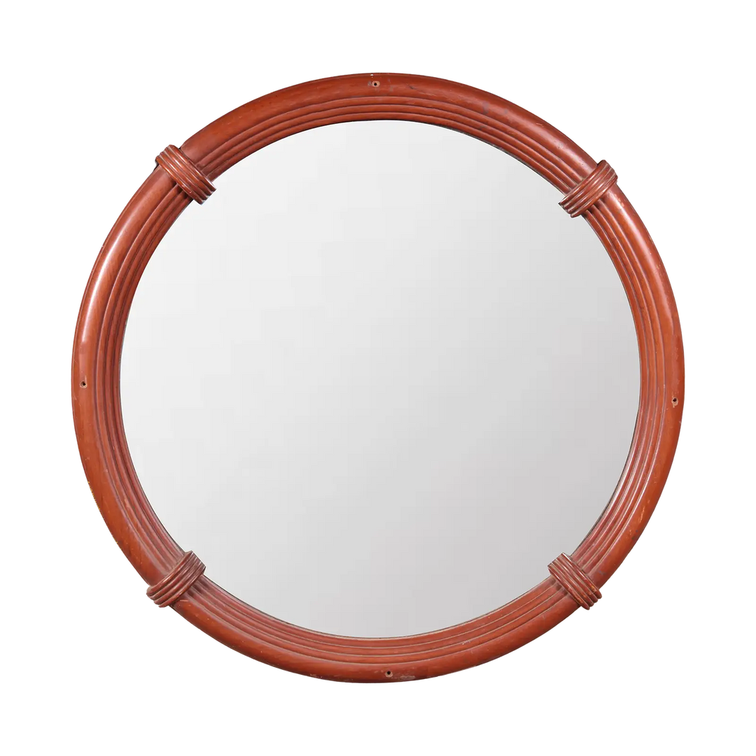 Set of 6 Bombay Art Deco Round Mirrors with reeded faux rosewood frames, 100cm diameter, original 1925 condition.