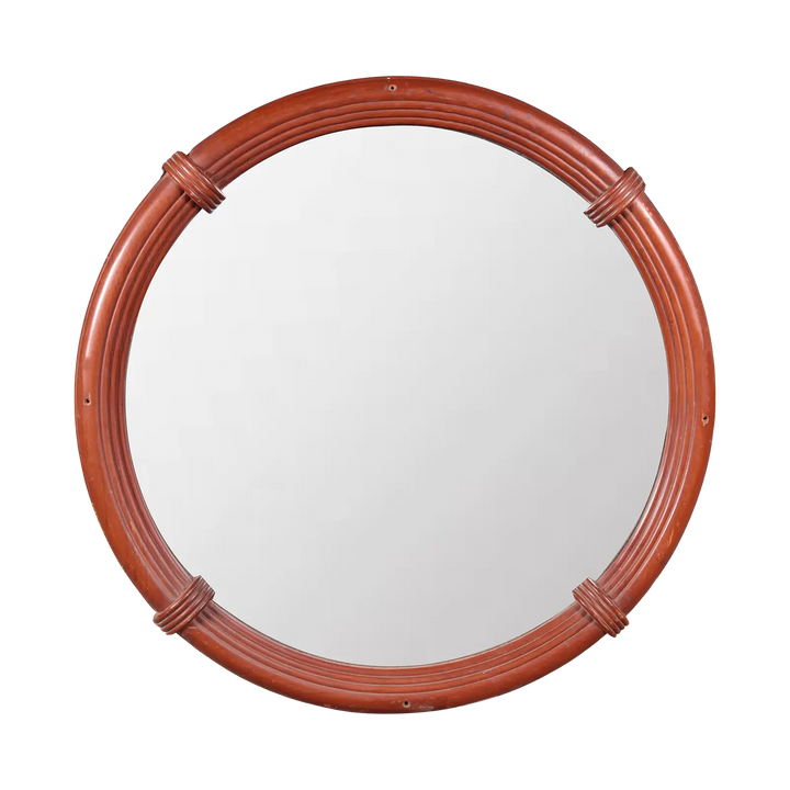 Set of 6 Bombay Art Deco Round Mirrors with reeded faux rosewood frames, 100cm diameter, original 1925 condition.