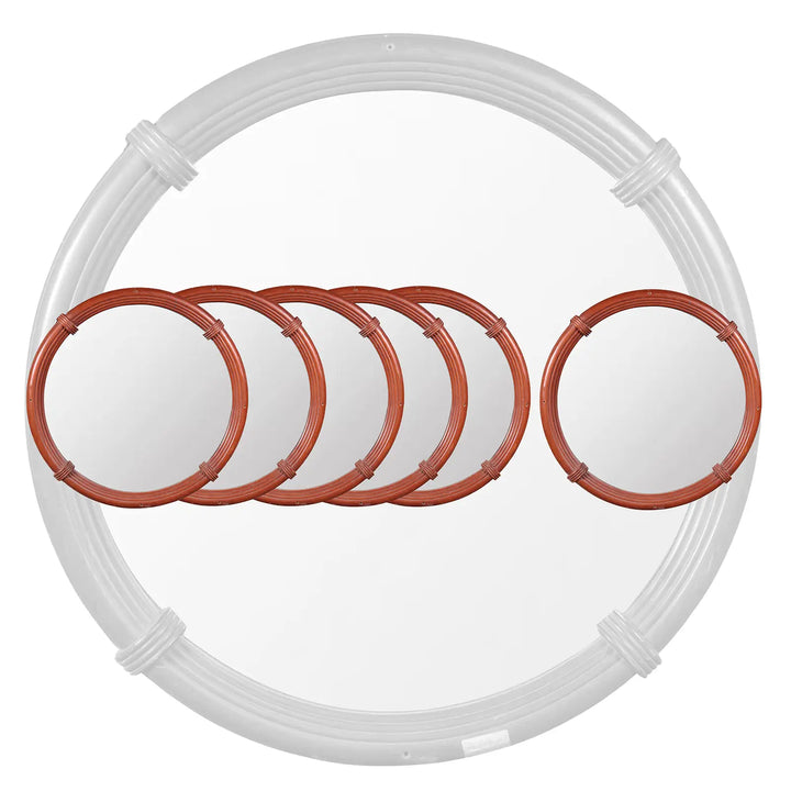 Set of 6 Bombay Art Deco Round Mirrors with reeded faux rosewood frames, 100cm diameter, circa 1925 India.