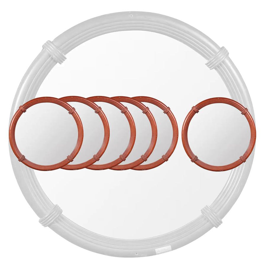 Set of 6 Bombay Art Deco Round Mirrors with reeded faux rosewood frames, 100cm diameter, circa 1925 India.