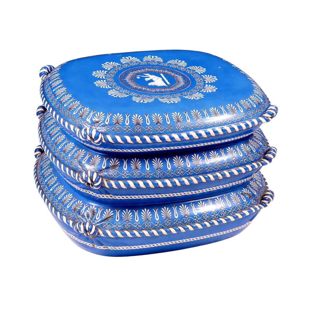 Mid Century Blue Etruscan Porcelain ‘Cushion’ Stool
