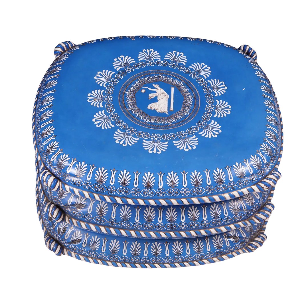 Mid Century Blue Etruscan Porcelain ‘Cushion’ Stool