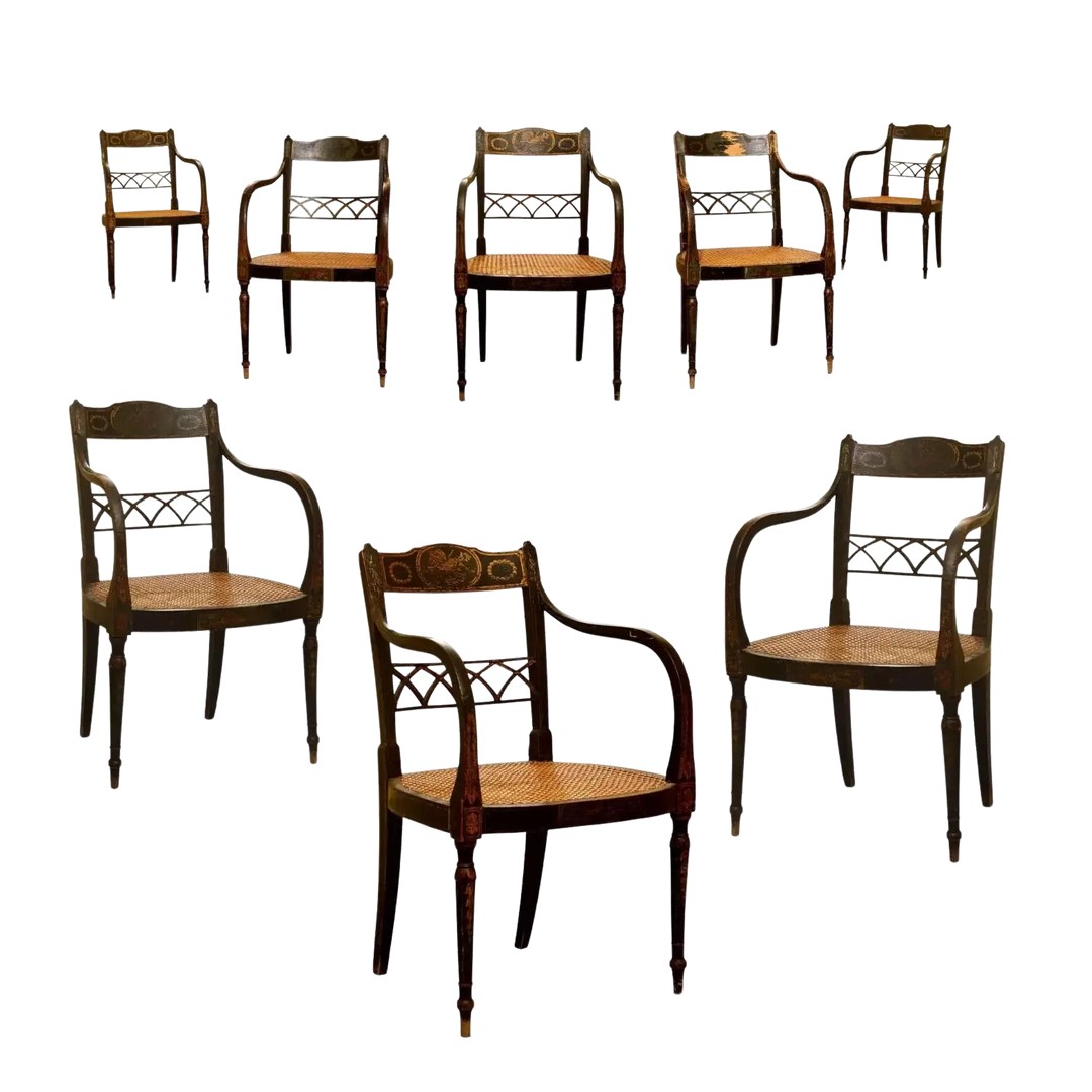 Eight Regency Japanned Armchairs