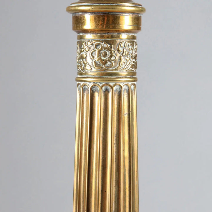 Fluted Brass Column Lamp with fluted column and foliate detail on stepped brass base circa 1900 France.