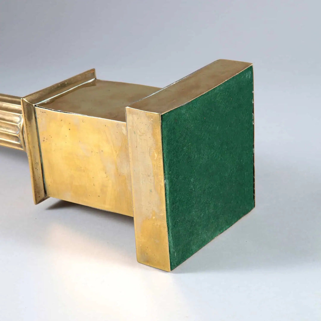 Fluted Brass Column Lamp base with green felt underside and stepped brass details from circa 1900 France vintage piece.