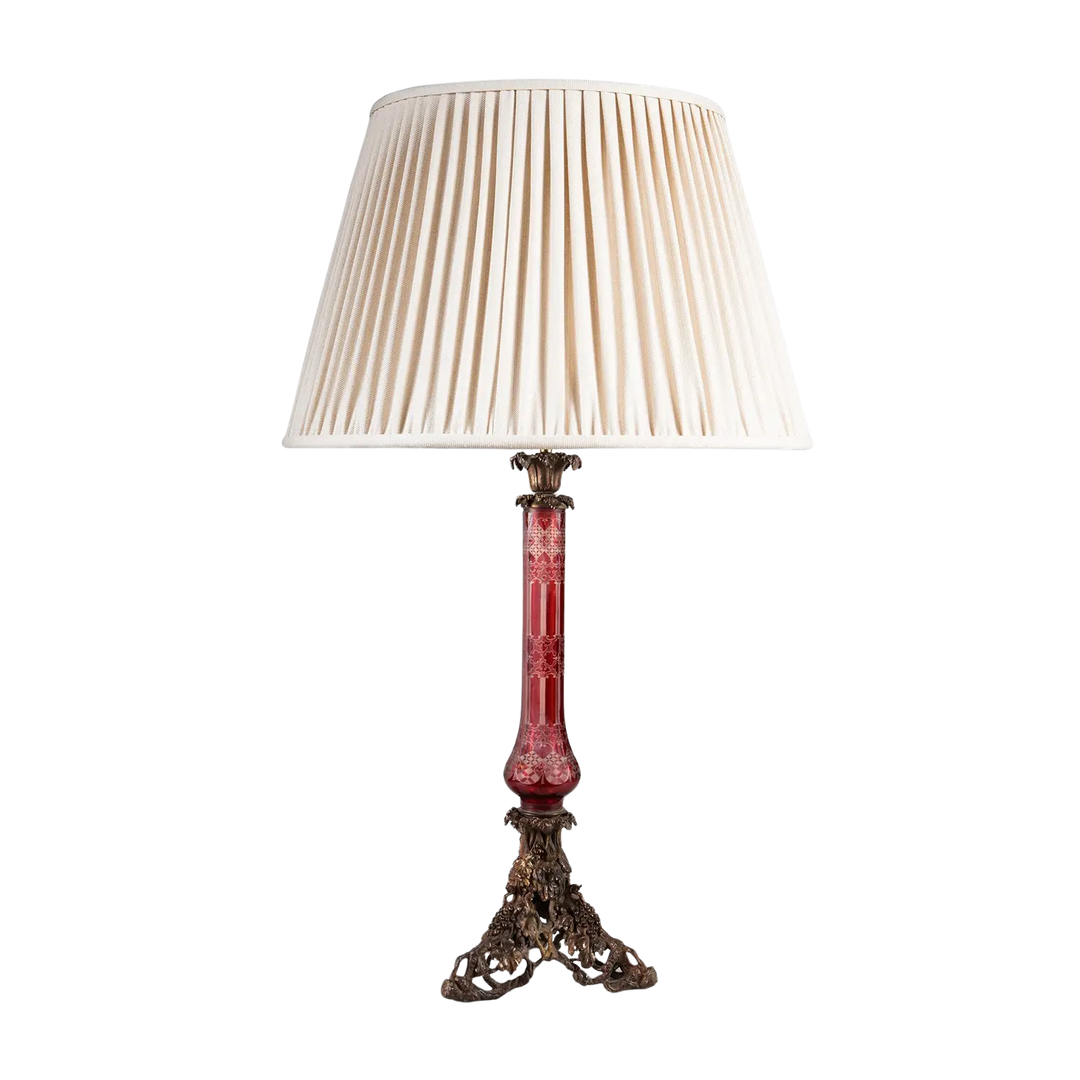 Large Bohemian Engraved Red Glass Table Lamp