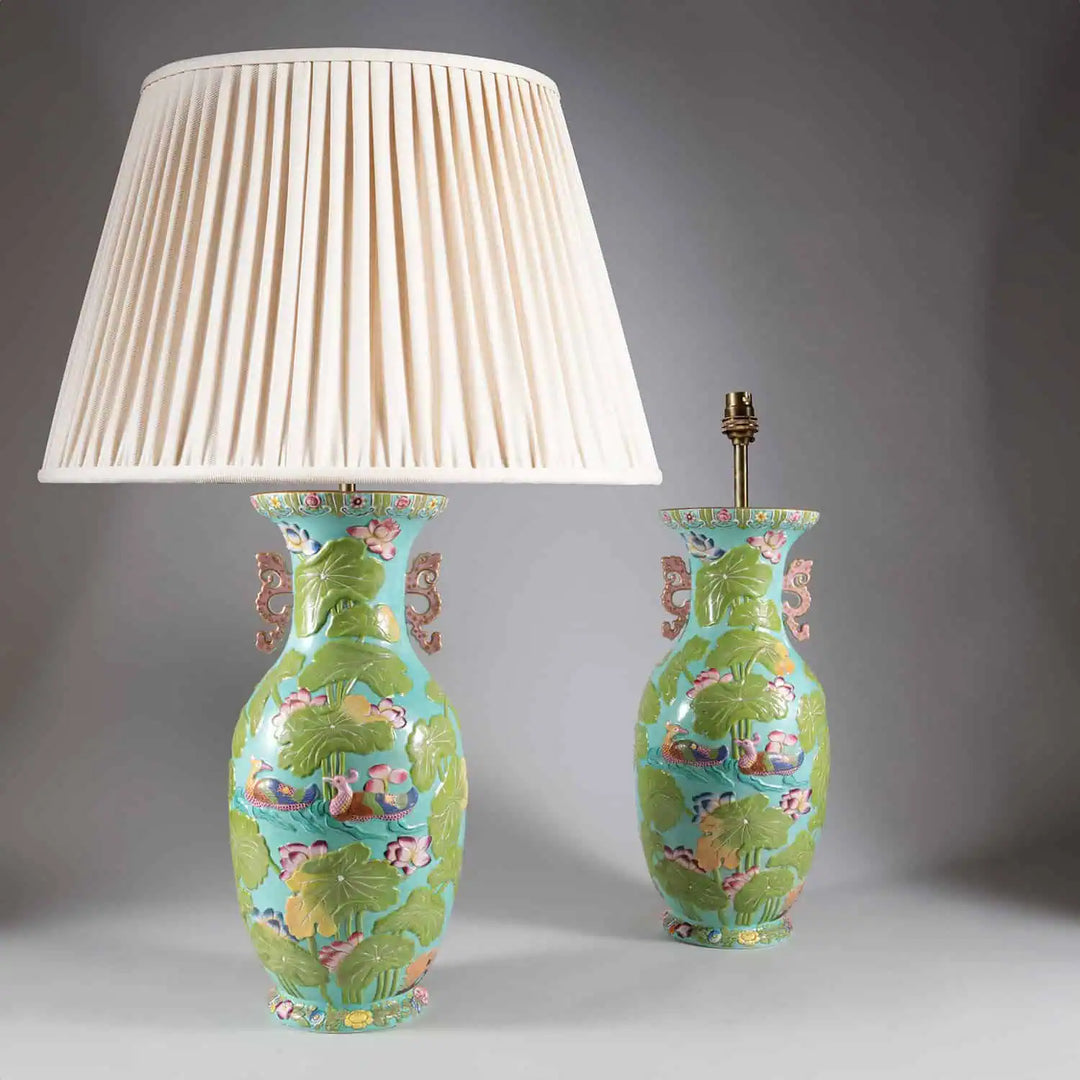 Pair of Staffordshire Vases Mounted as Table Lamps