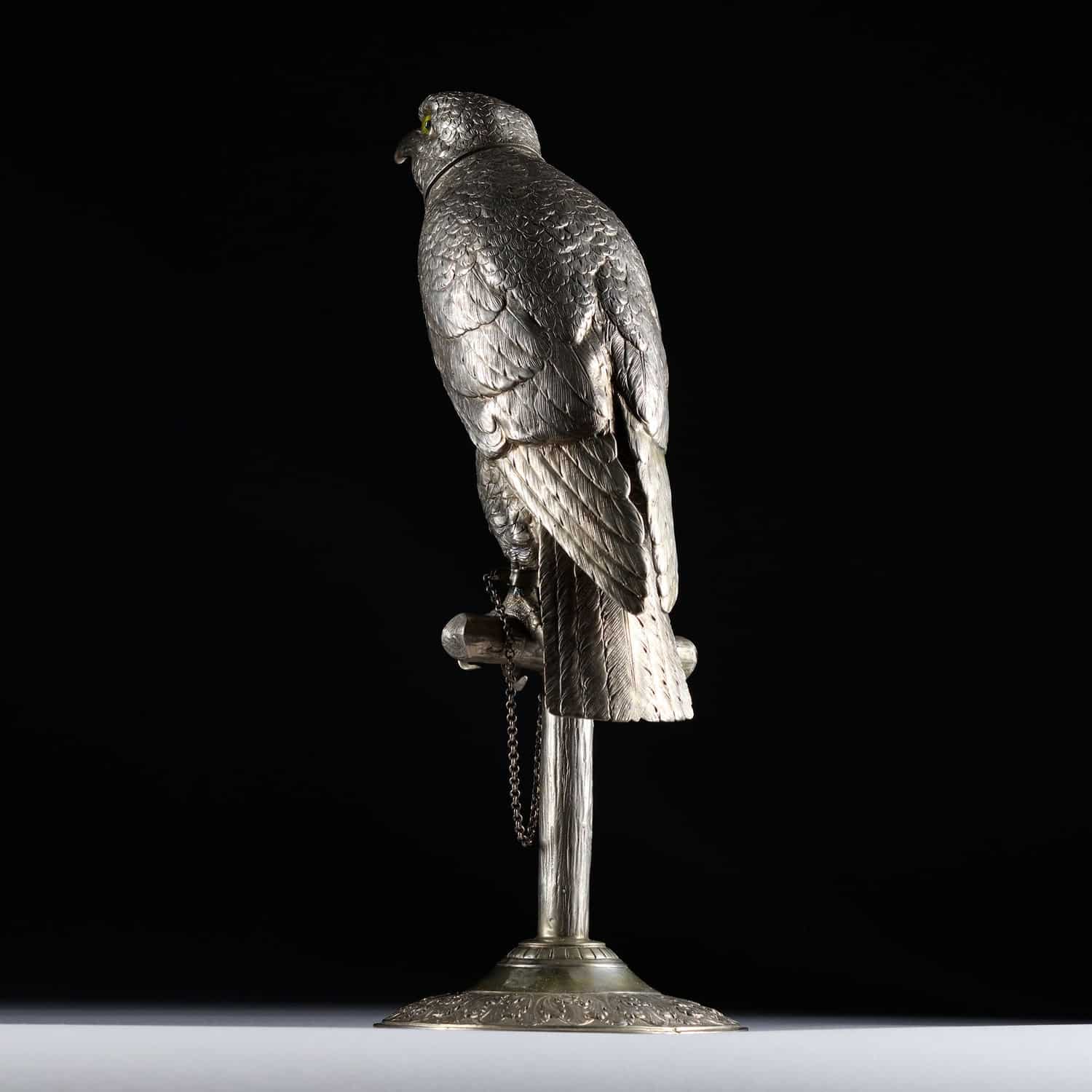 German Solid Silver Perched Hawk - A Remarkable Discovery