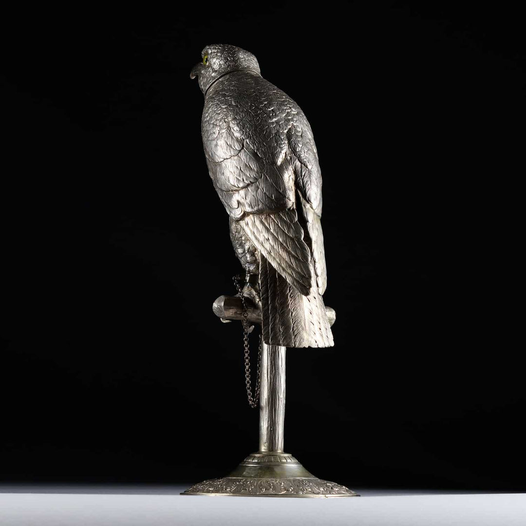 German Early 20th Century Solid Silver Perched Hawk
