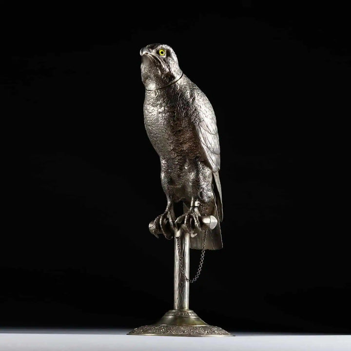 German Early 20th Century Solid Silver Perched Hawk