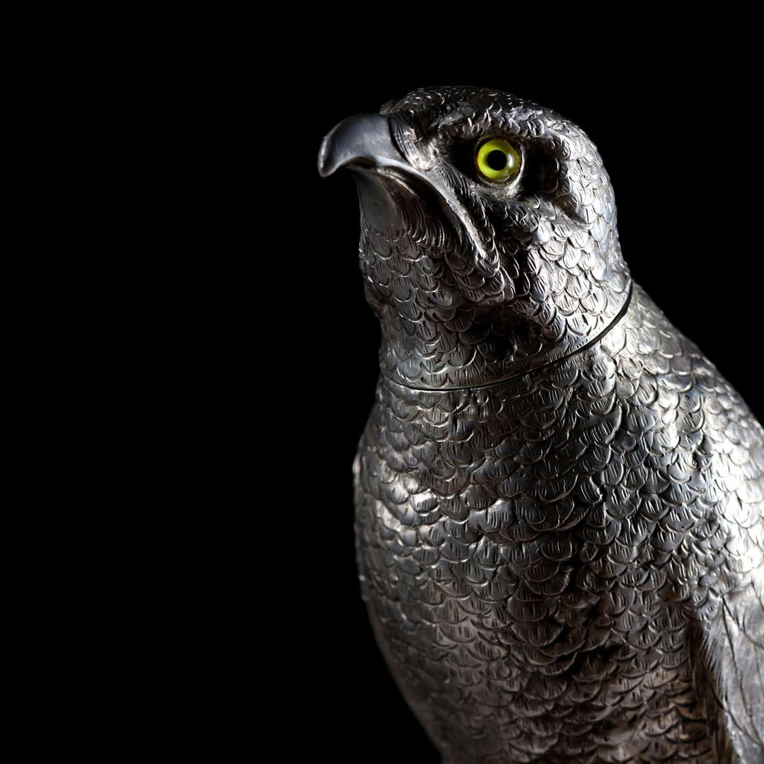 German Early 20th Century Solid Silver Perched Hawk