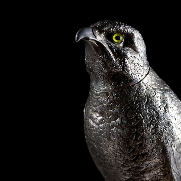German Early 20th Century Solid Silver Perched Hawk