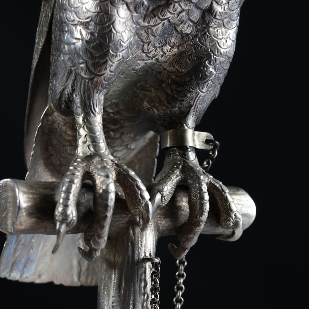 German Early 20th Century Solid Silver Perched Hawk