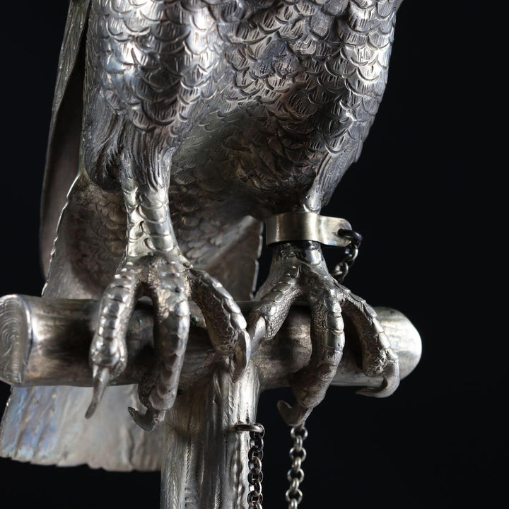German Early 20th Century Solid Silver Perched Hawk