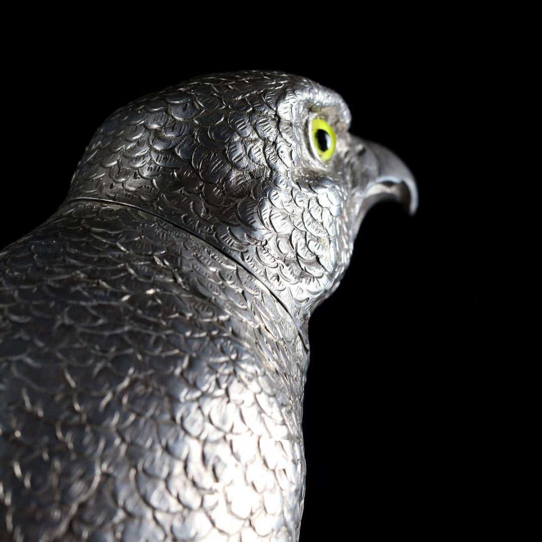 German Early 20th Century Solid Silver Perched Hawk
