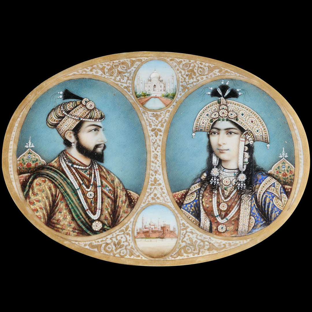 Indian Portrait Miniature - Shah Jahan and his wife, Mumtaz Mahal