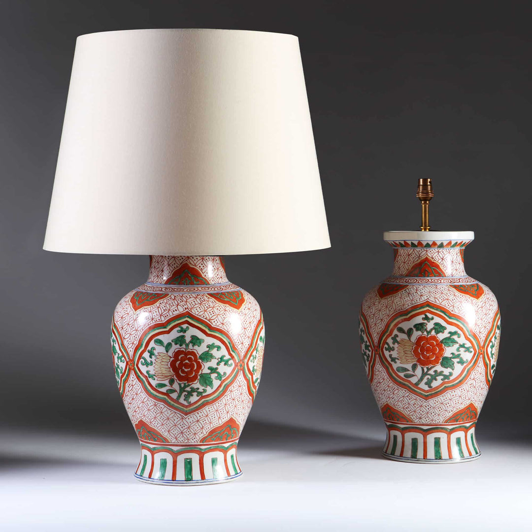 Pair of Wucai Chinese Porcelain Ginger Jars Now Mounted as Lamps