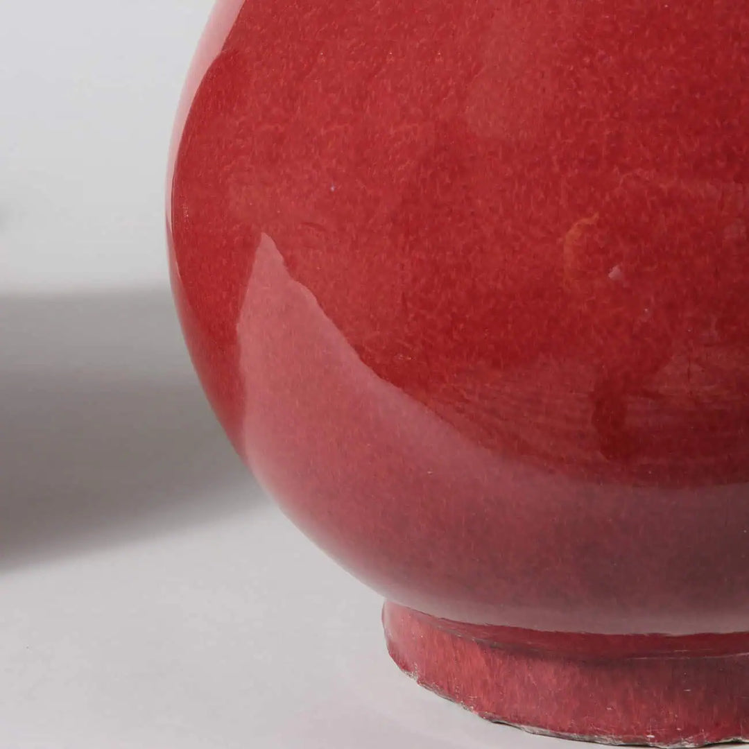 Pair of Meiping Sang de Boeuf Table Lamps with deep red Sang de Boeuf porcelain glaze, wired to UK standards.