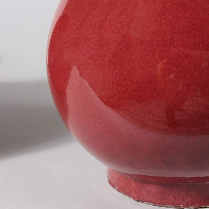 Pair of Meiping Sang de Boeuf Table Lamps with deep red Sang de Boeuf porcelain glaze, wired to UK standards.