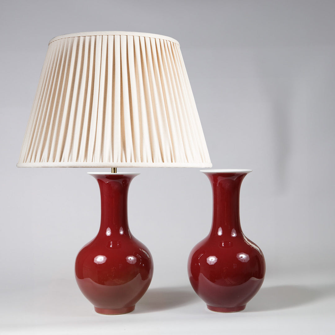 Pair of Sang de Boeuf Bottle Vases as Table Lamps
