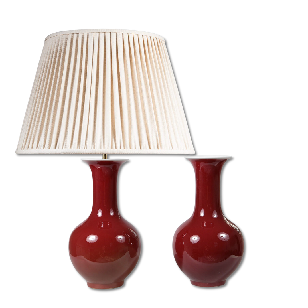 Pair of Sang de Boeuf Bottle Vases as Table Lamps
