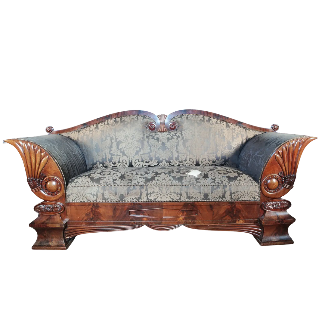 Early 19th Century Flame Mahogany Biedermeier Sofa