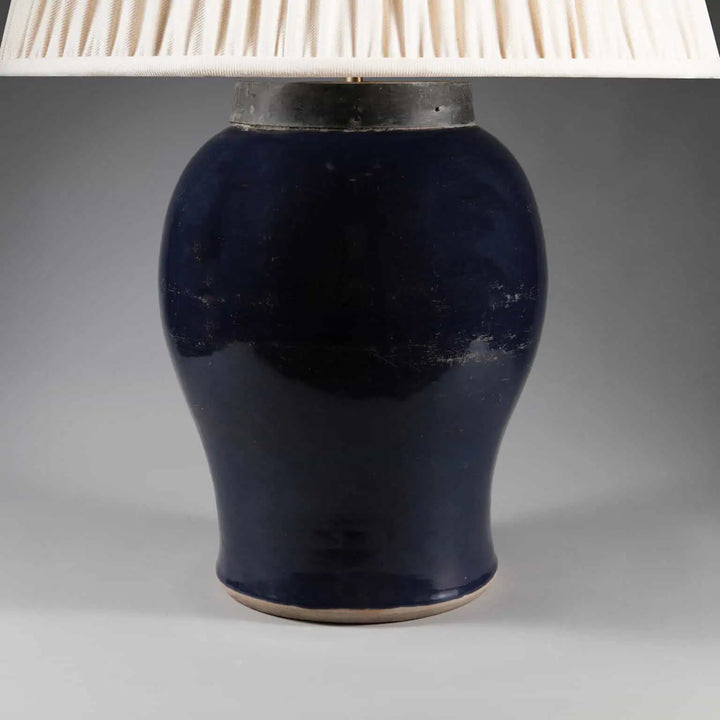 Chinese Monochrome Blue Table Lamp