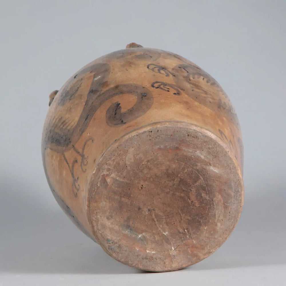 17th Century South China Sea Pottery Table Lamp with bulbous form and painted dragon design from Vietnam.