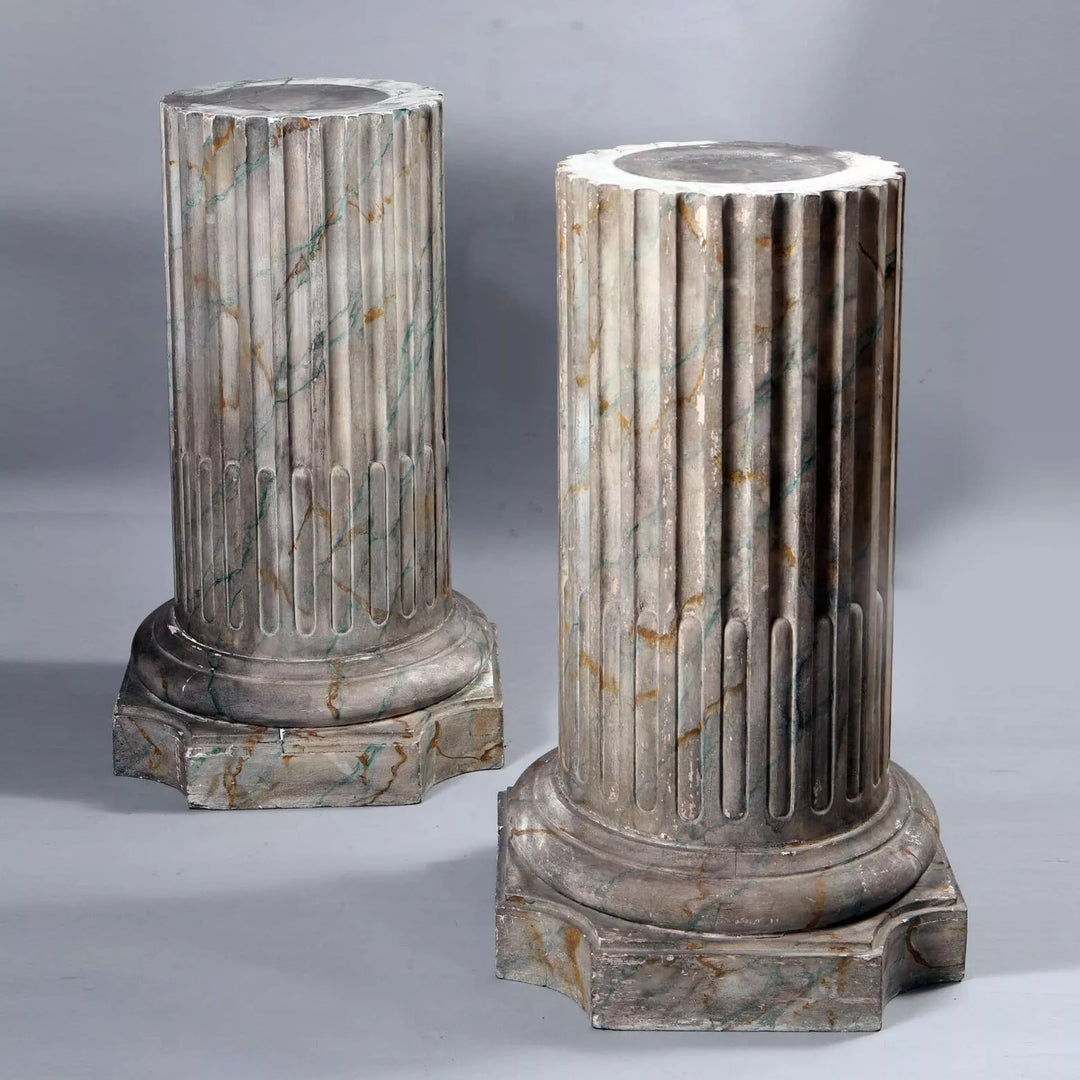 Pair of classical Faux Marble Painted Pedestals with fluted design, circa 1900, 84 cm tall, 31 cm diameter.