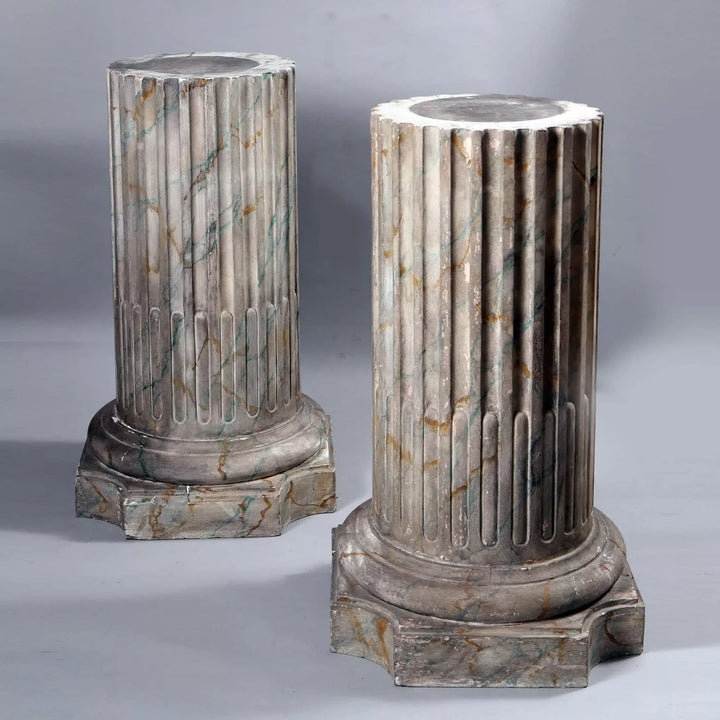 Pair of classical Faux Marble Painted Pedestals with fluted design, circa 1900, 84 cm tall, 31 cm diameter.