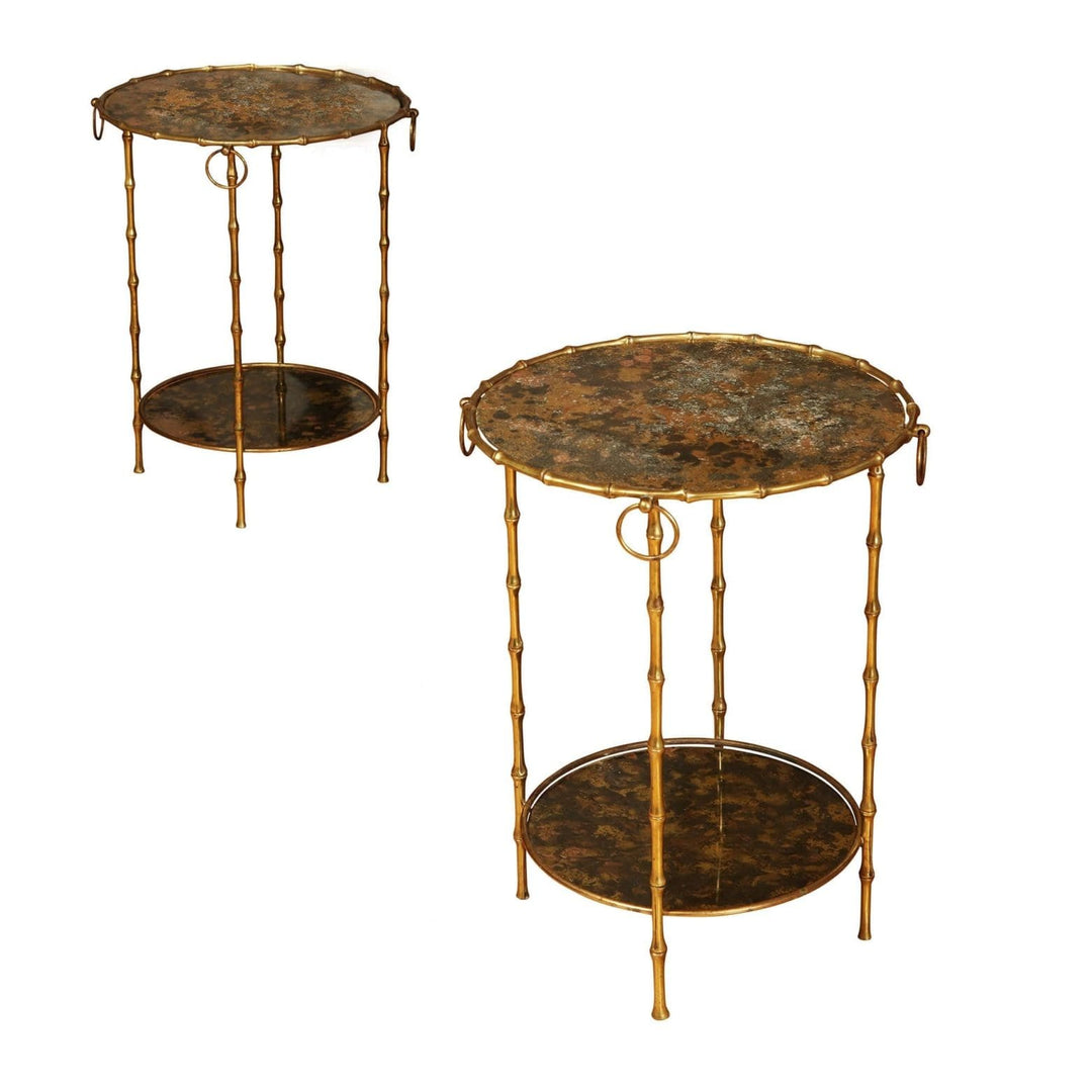 PAIR OF MAISON BAGUES PATINATED AND POLISHED CIRCULAR END TABLES