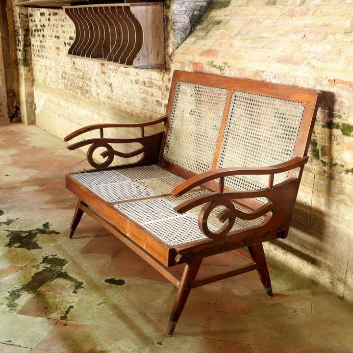 Early 20th Century Caned Bombay Art Deco Settee