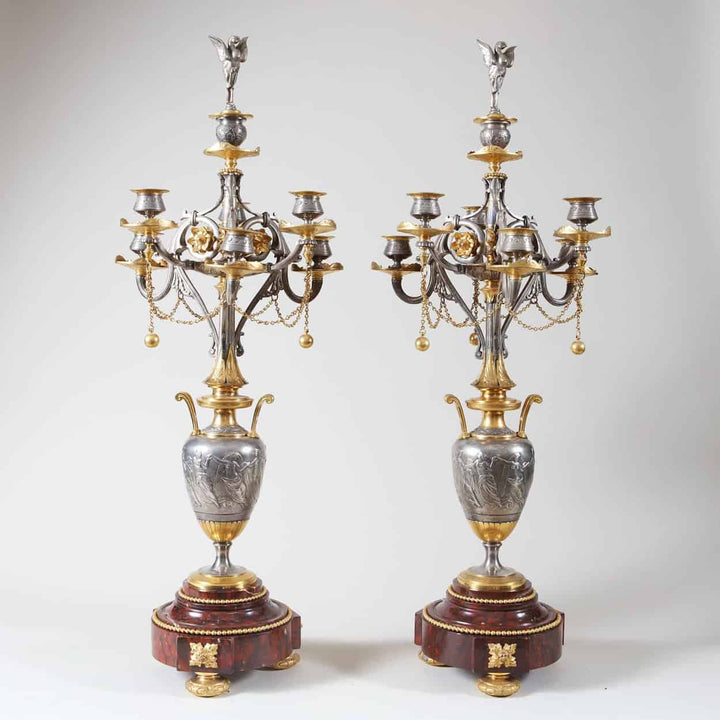 Rouge Griotte Marble French Clock Garniture