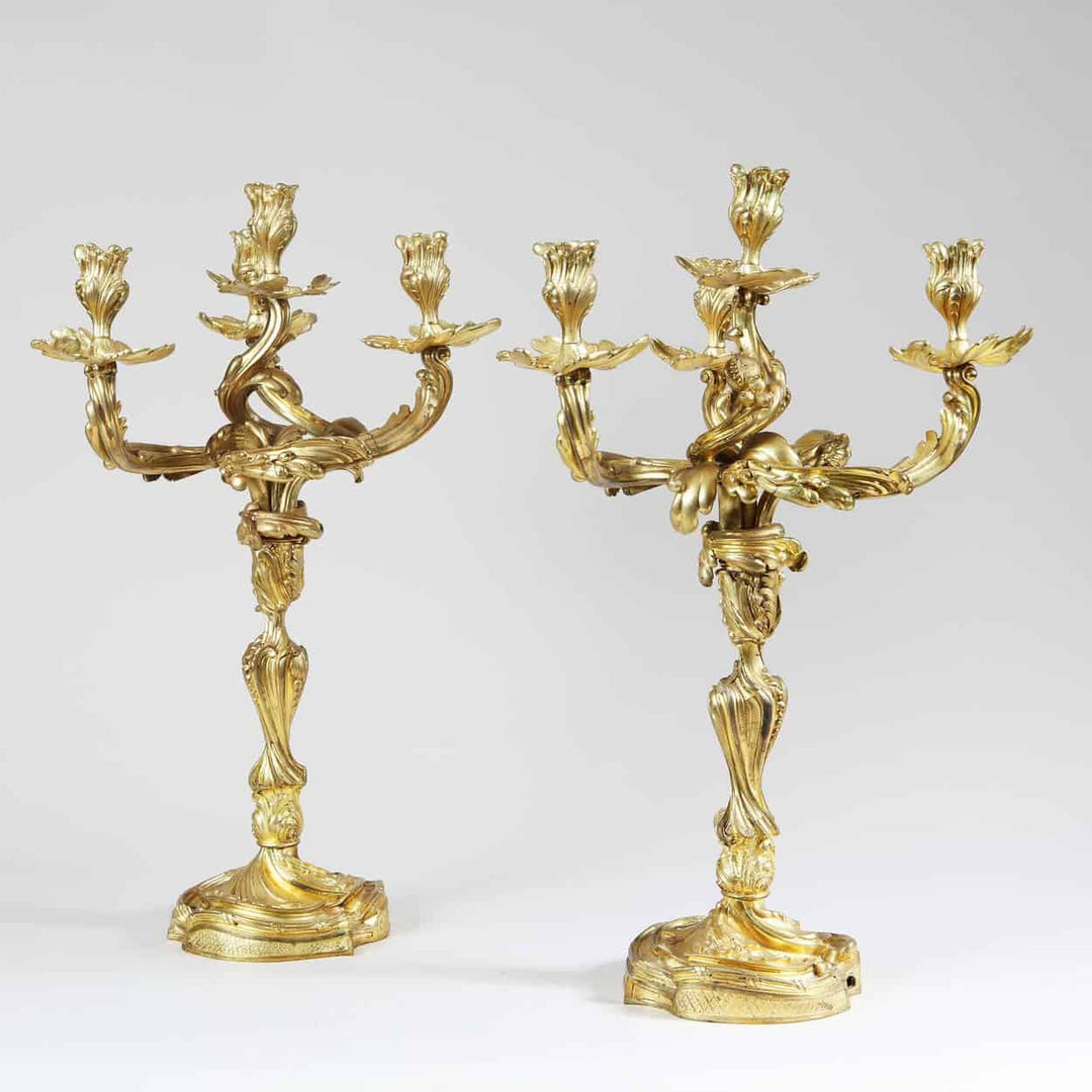 Pair of Louis XV Style Four-Light Ormolu Candelabra