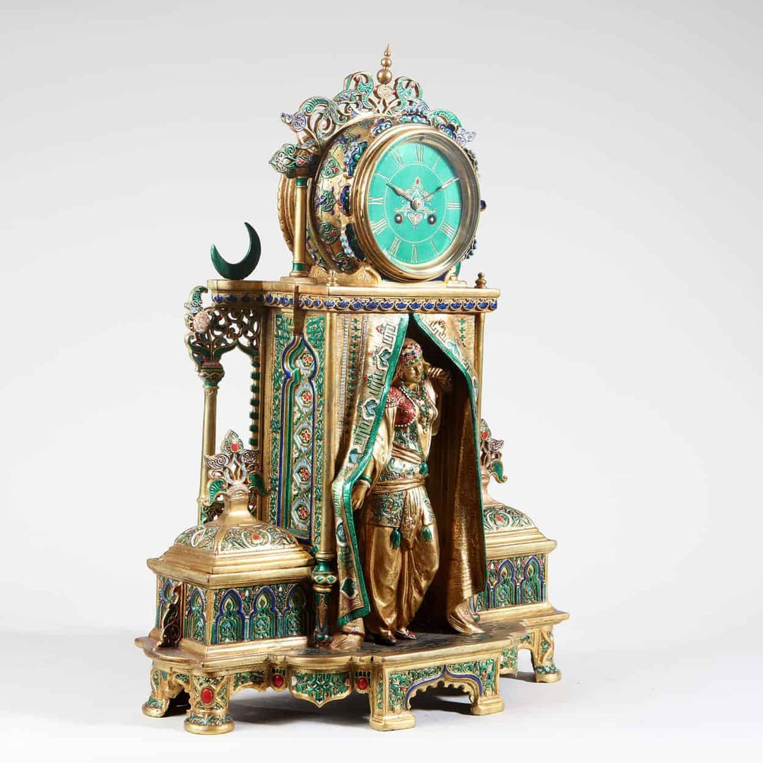 An Orientalist Cold Painted and Gilt Bronze Clock