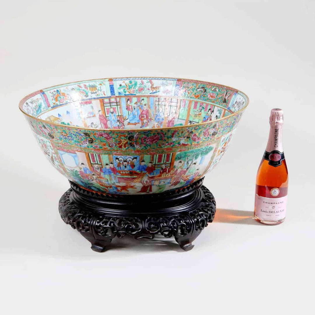 21 Inch Monumental Rare Canton Famille Rose Porcelain Punch Bowl