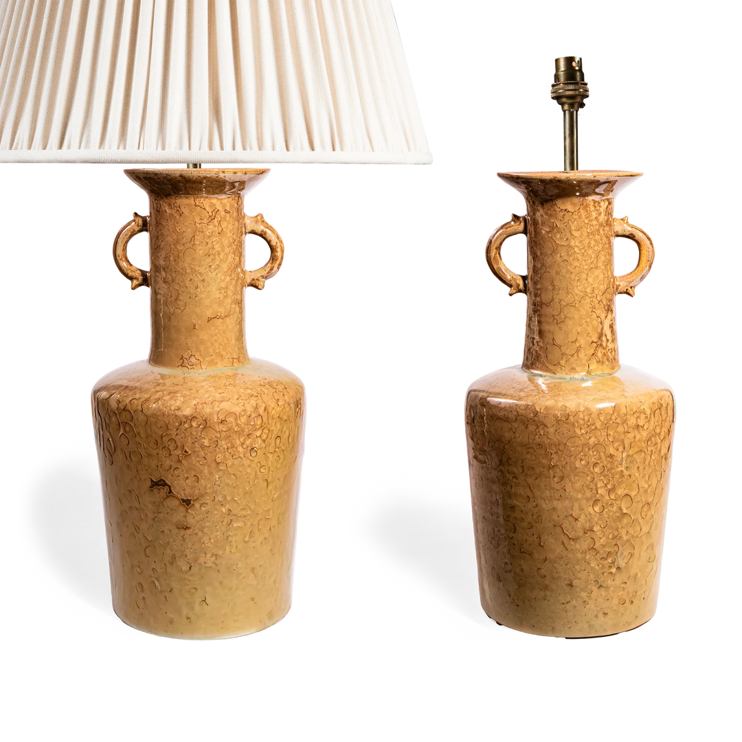 Pair of amber crystalline-glazed table lamps