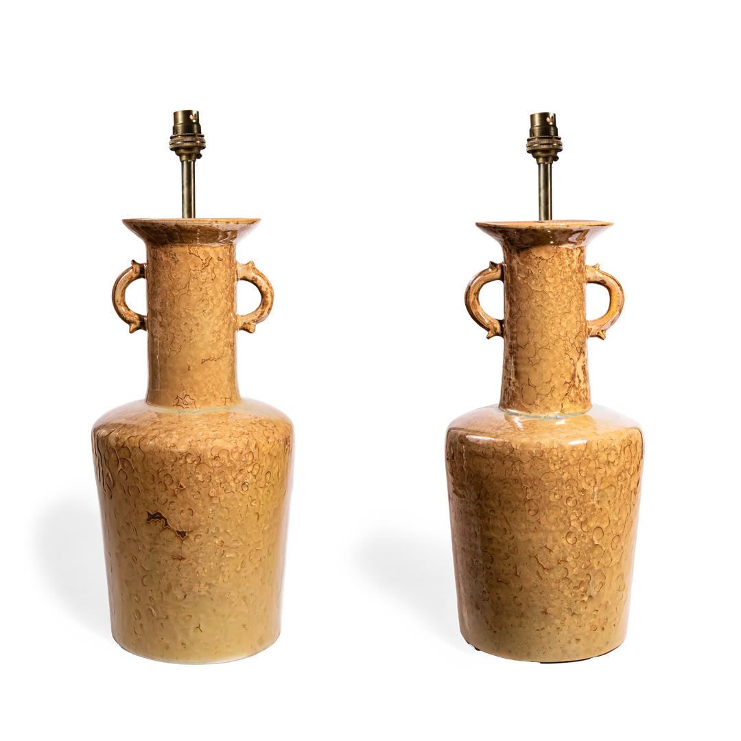 Pair of amber crystalline-glazed table lamps