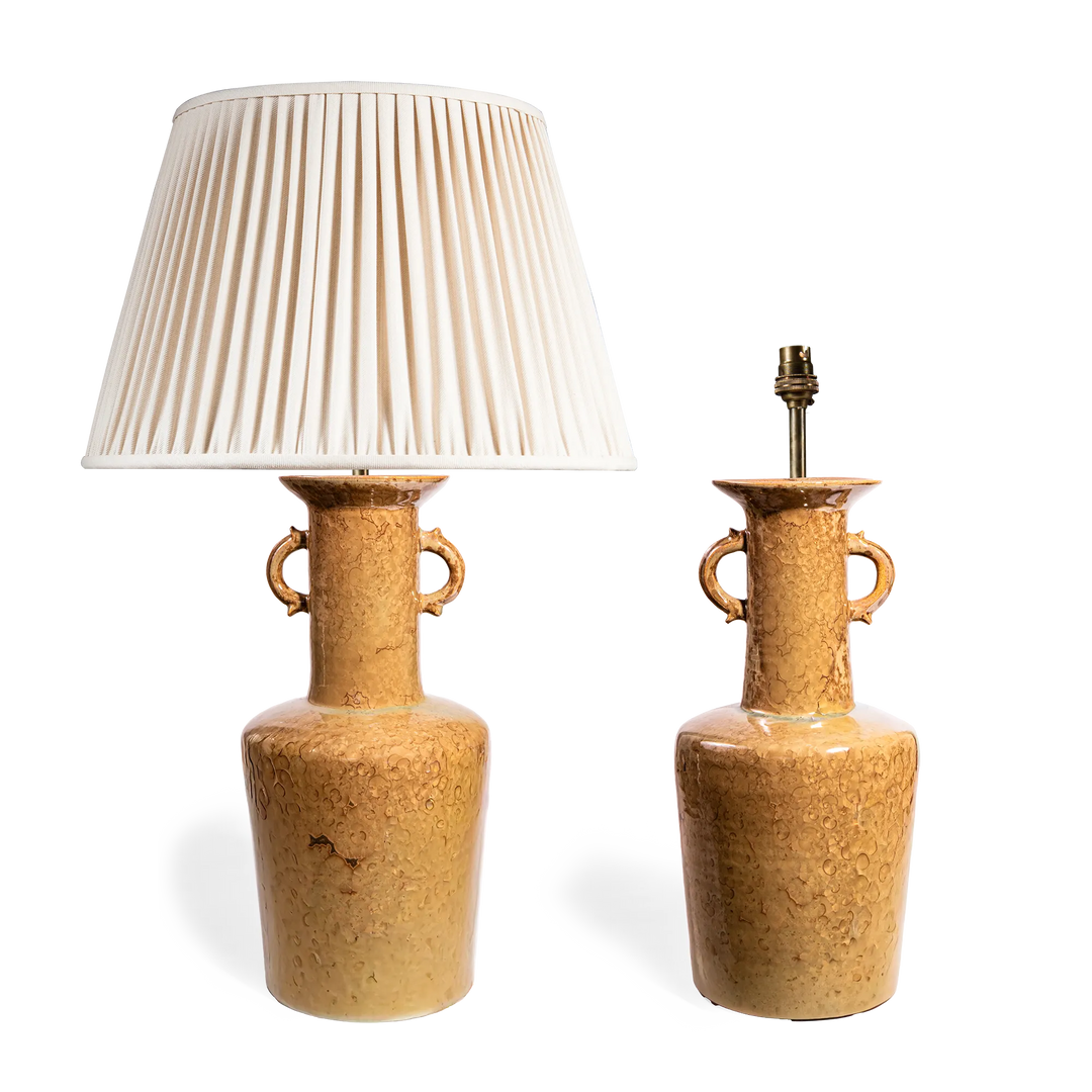 Pair of amber crystalline-glazed table lamps