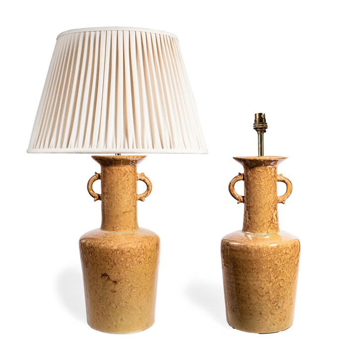 Pair of amber crystalline-glazed table lamps