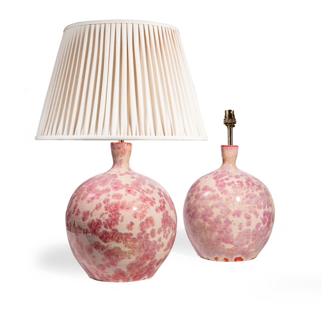 Pair of Pink Crystalline Glazed Vase Lamps
