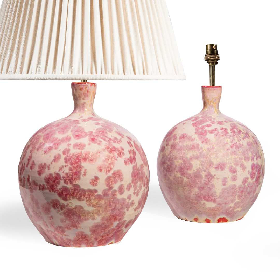 Pair of Pink Crystalline Glazed Vase Lamps