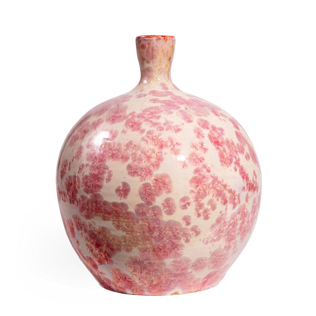 Pair of Pink Crystalline Glazed Vase Lamps