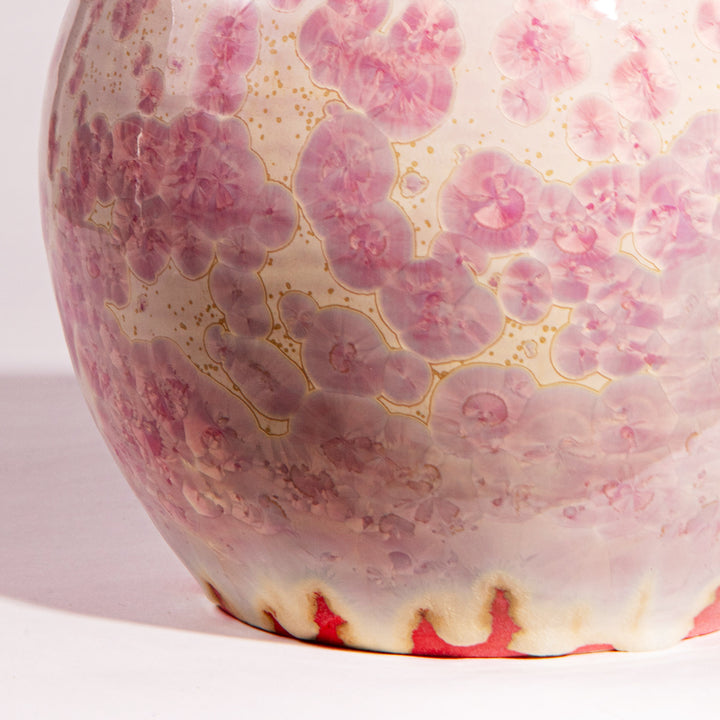 Pair of Pink Crystalline Glazed Vase Lamps